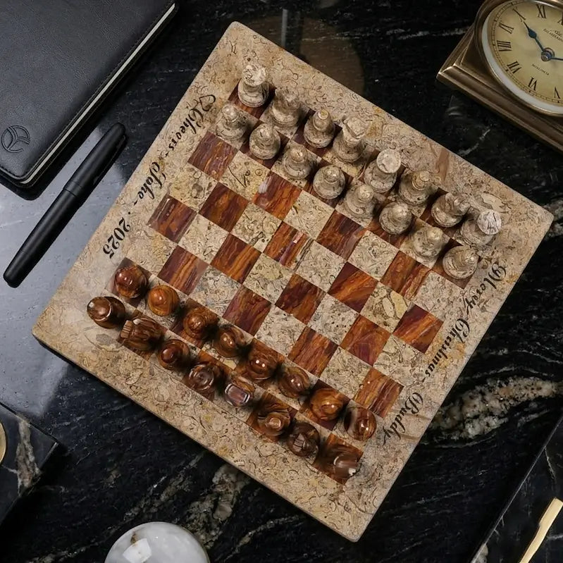 15 x 15 Inch Coral Brown Handmade Chess Set
