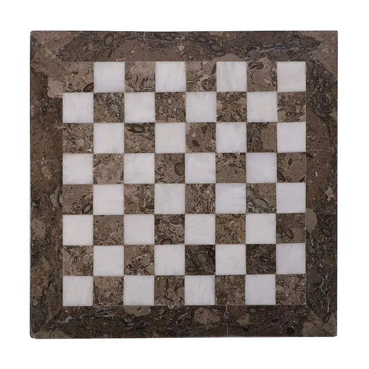 15 x 15 Oceanic Grey White Marble Handmade Chess Set