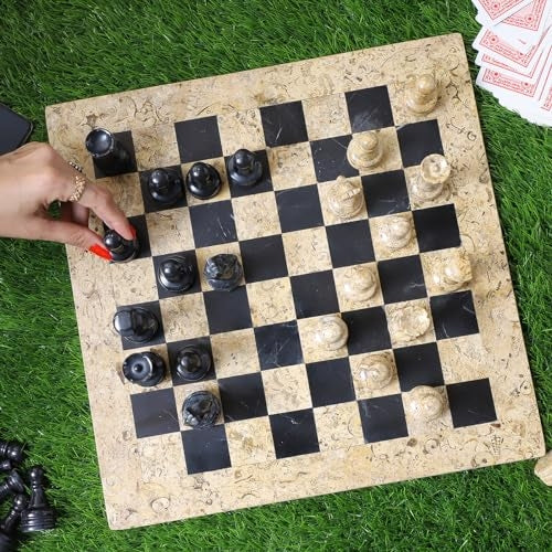 Marble Hives Luxury Handmade Marble Chess Set – Coral & Black