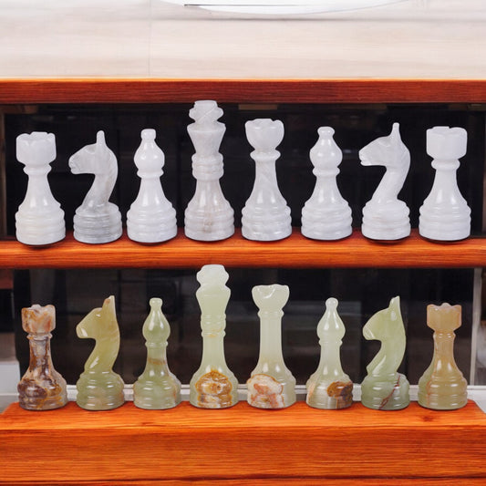 White & Onyx Green Chess Figures