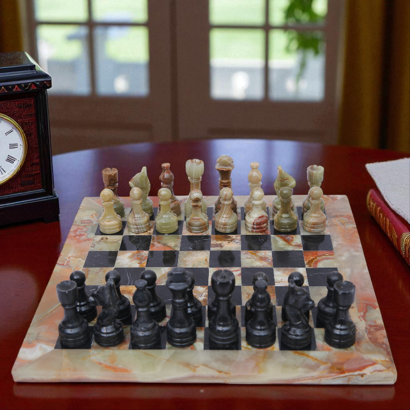 Marble Hives Luxury Handmade Marble Chess Set – Green & Black