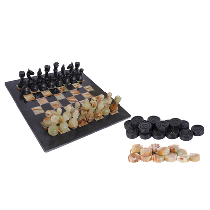 Marble 15 Inch  Black & Onyx Green Chess Set