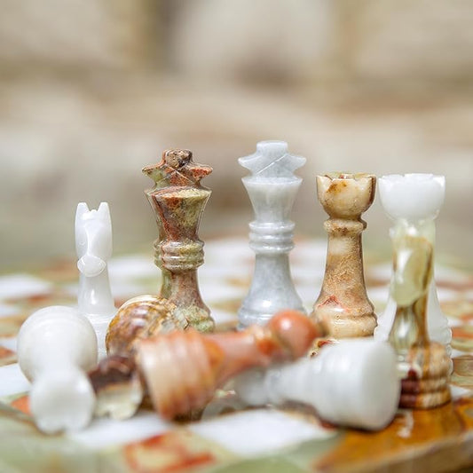 Marble Hives Luxury Handmade Marble Chess Set – Green Onyx & White