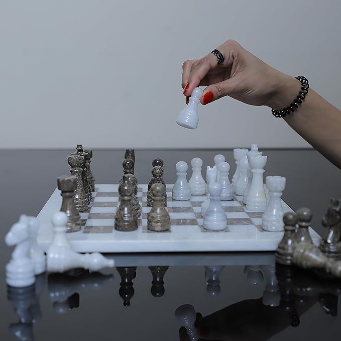 Marble Hives Luxury Handmade Marble Chess Set – Oceanic & White