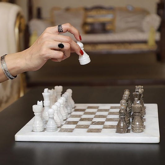 Marble Hives Luxury Handmade Marble Chess Set – Oceanic & White