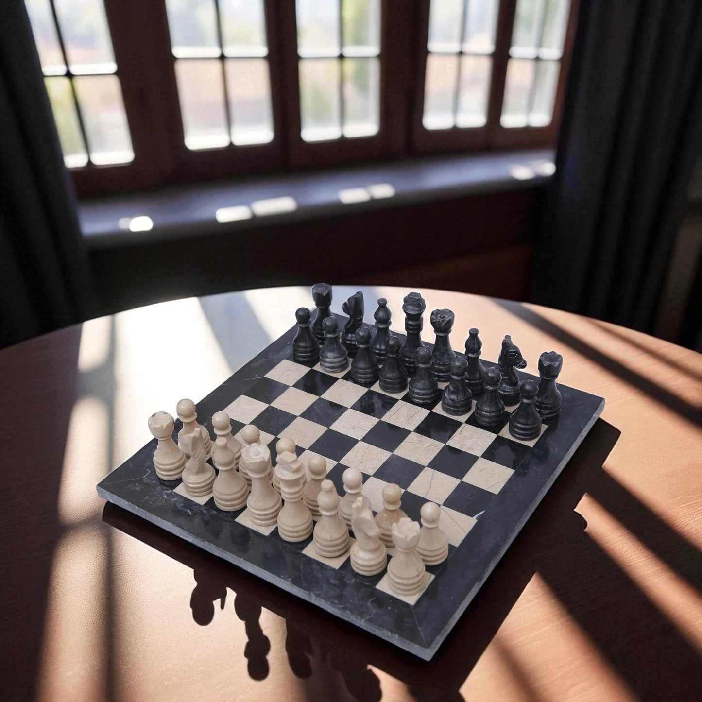 Marble Hives Luxury Handmade Marble Chess Set – Black and Beige
