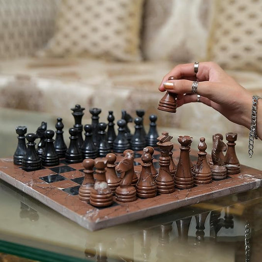 Marble Hives Luxury Handmade Marble Chess Set – Marina & Black