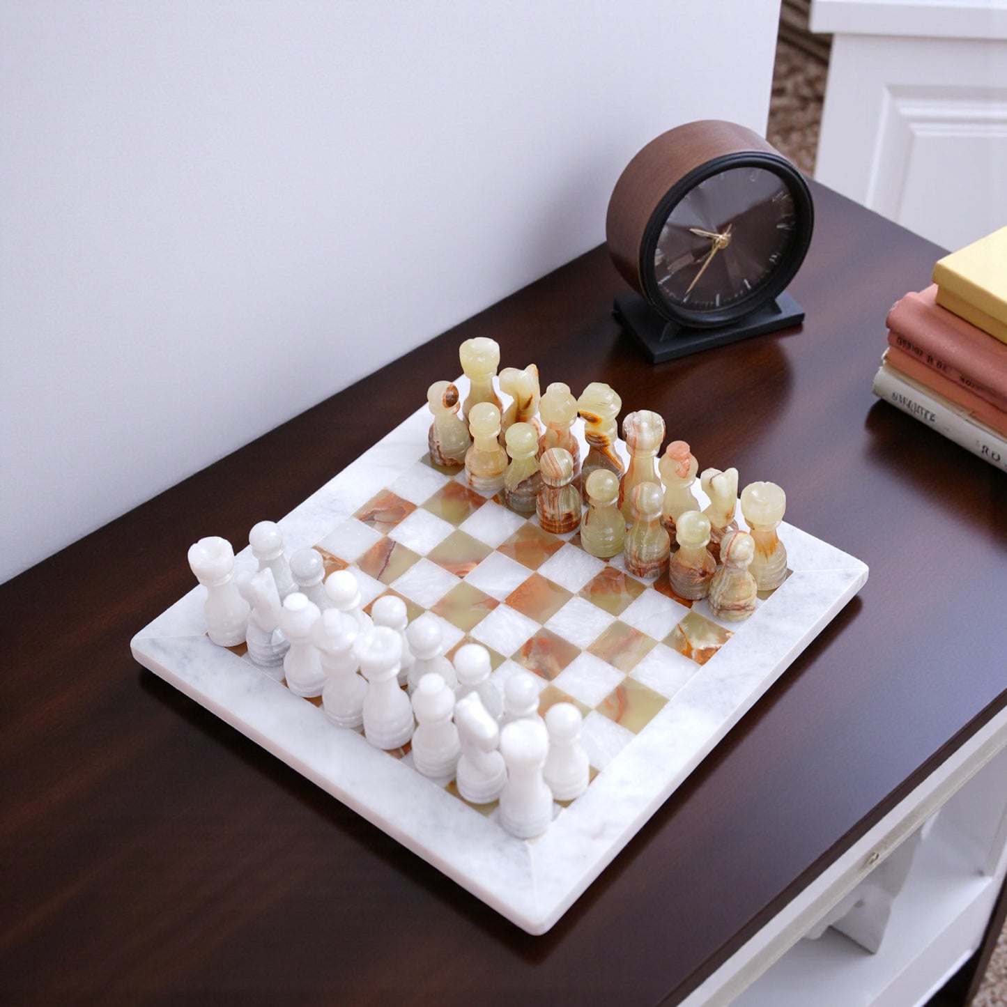 Marble Hives Luxury Handmade Marble Chess Set -White and Green -10 Inch