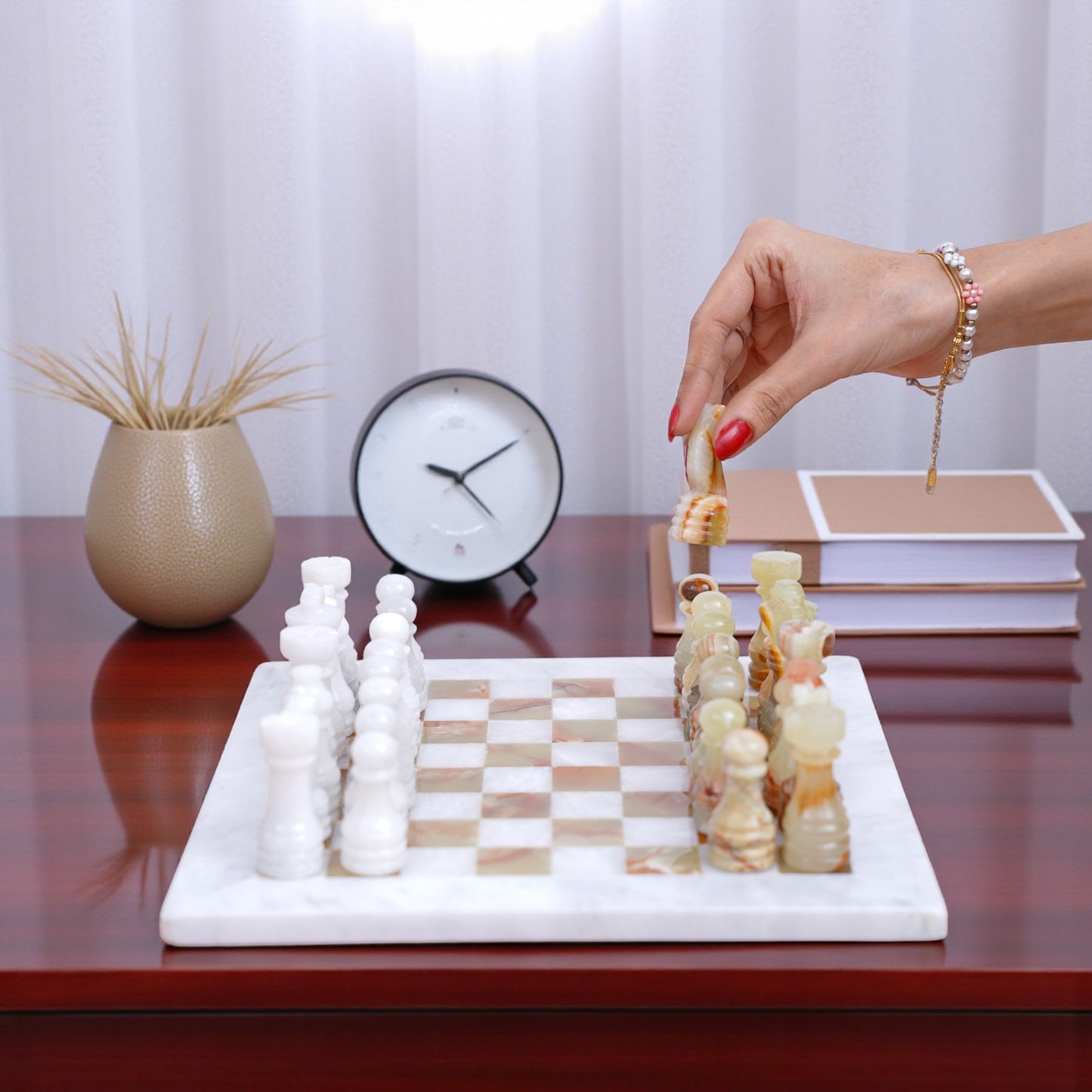 Marble Hives Luxury Handmade Marble Chess Set -White and Green -10 Inch
