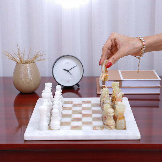 Marble Hives Luxury Handmade Marble Chess Set -White and Green -10 Inch