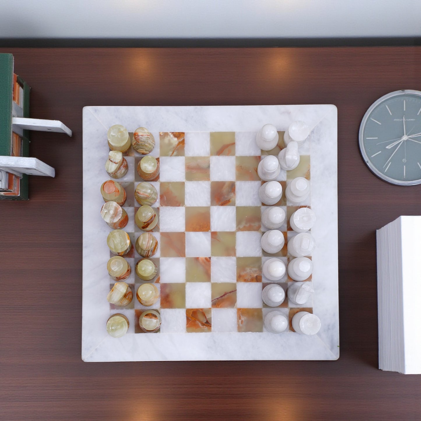 Marble Hives Luxury Handmade Marble Chess Set -White and Green -10 Inch