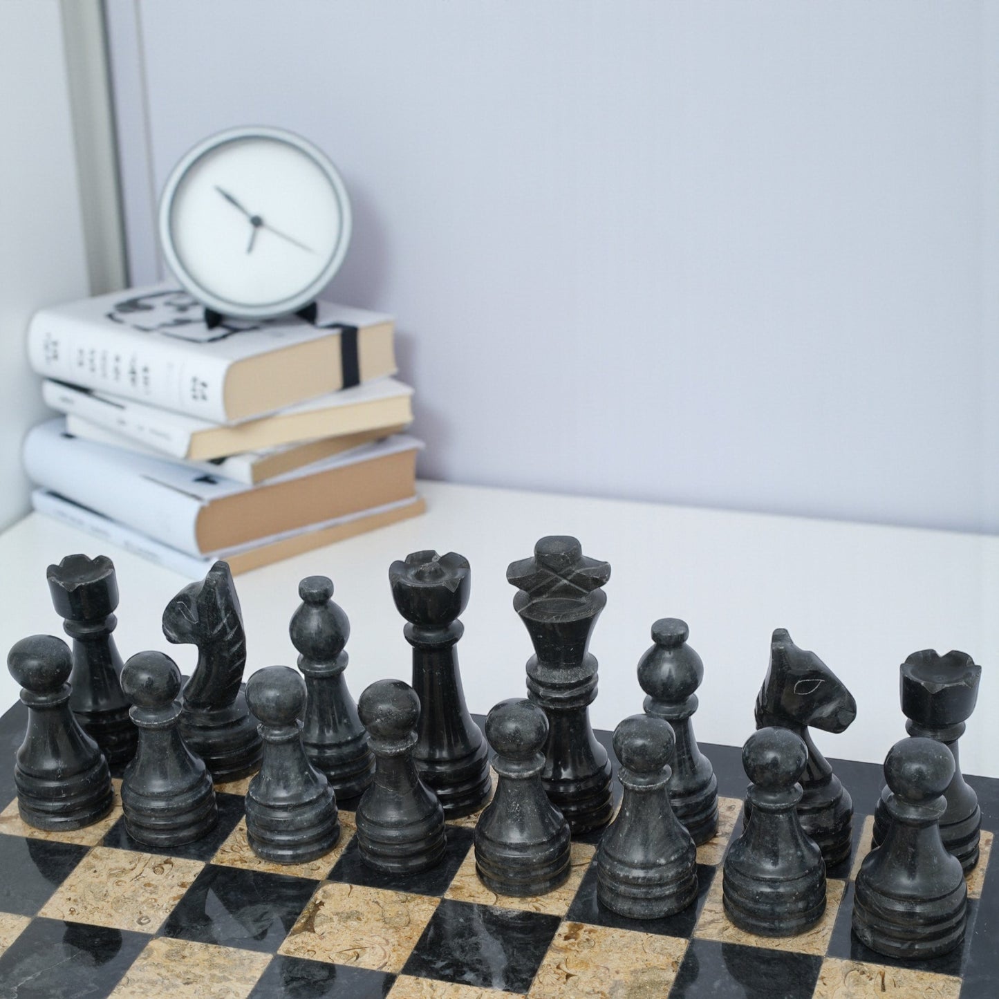 Marble Hives Luxury Handmade Marble Chess Set -Black and Coral-10 Inch