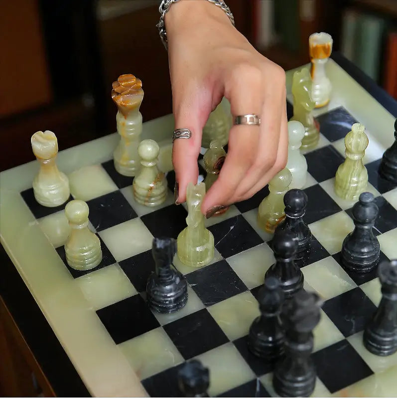  Green and Black 15 inch Marble Chess Set