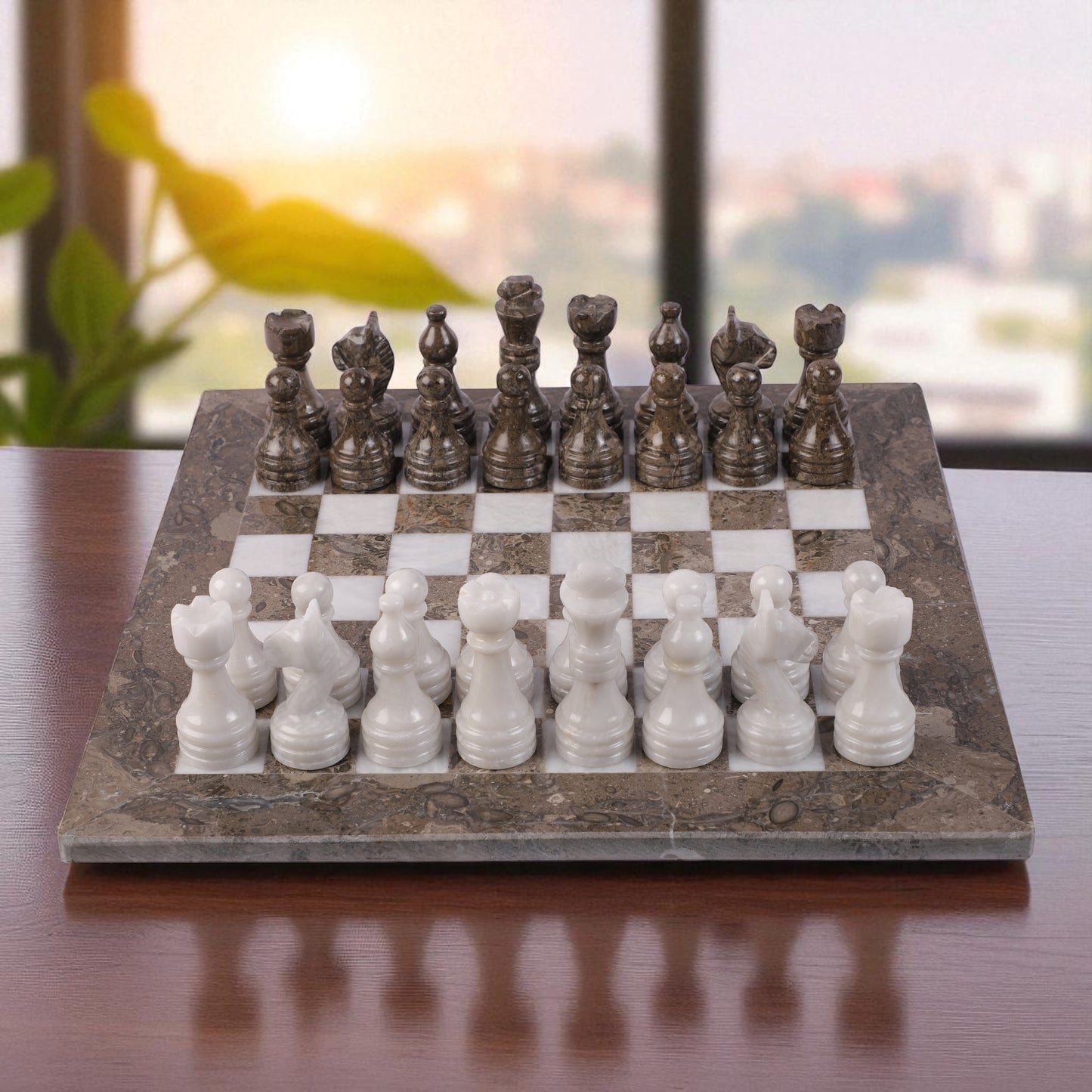 Marble Hives Luxury Handmade Marble Chess Set -Grey and White -10 Inch