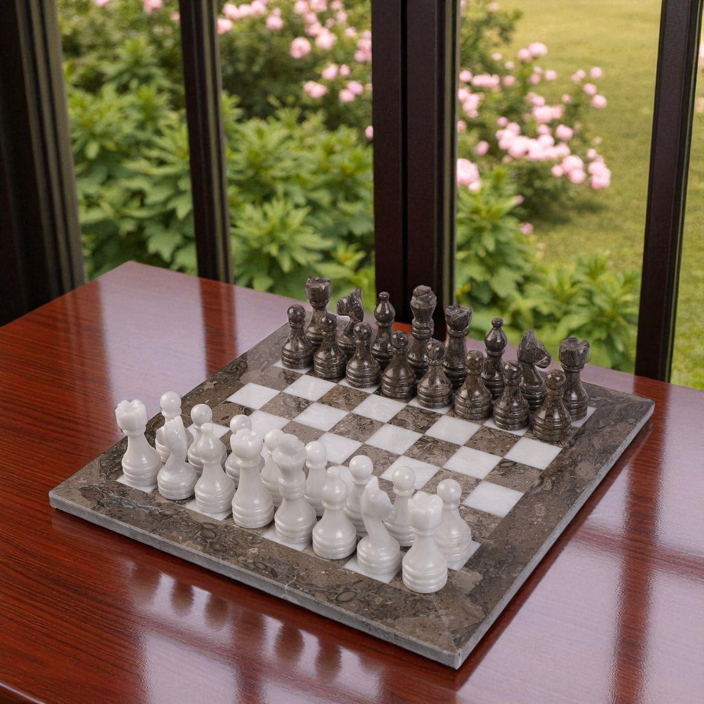 Marble Hives Luxury Handmade Marble Chess Set -Grey and White -10 Inch
