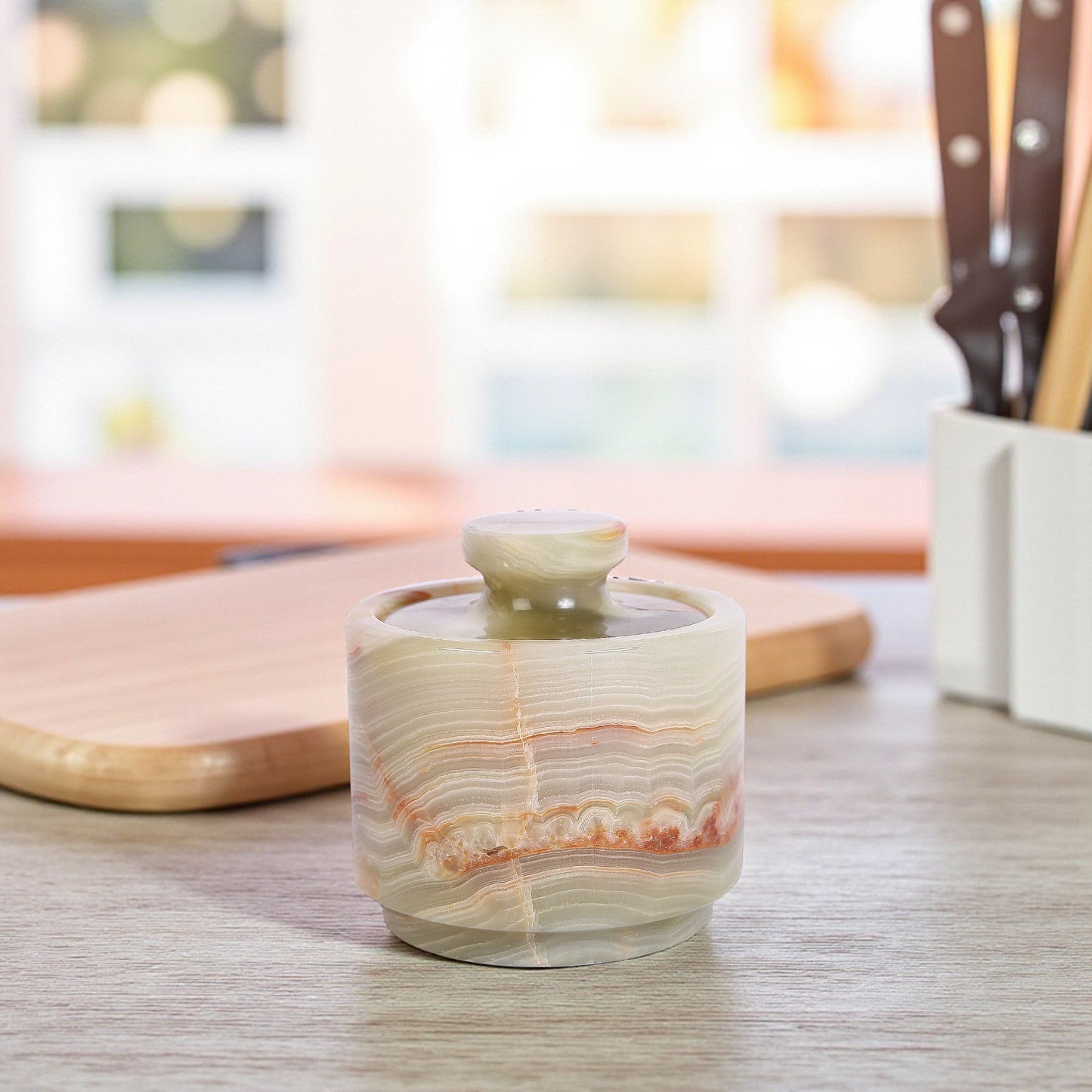 Marble Salt Cellar Set with Lid (Pack of 2) White and Onyx Green