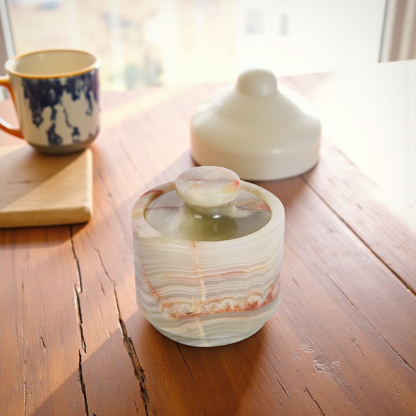 Marble Salt Cellar Set with Lid (Pack of 2) White and Onyx Green