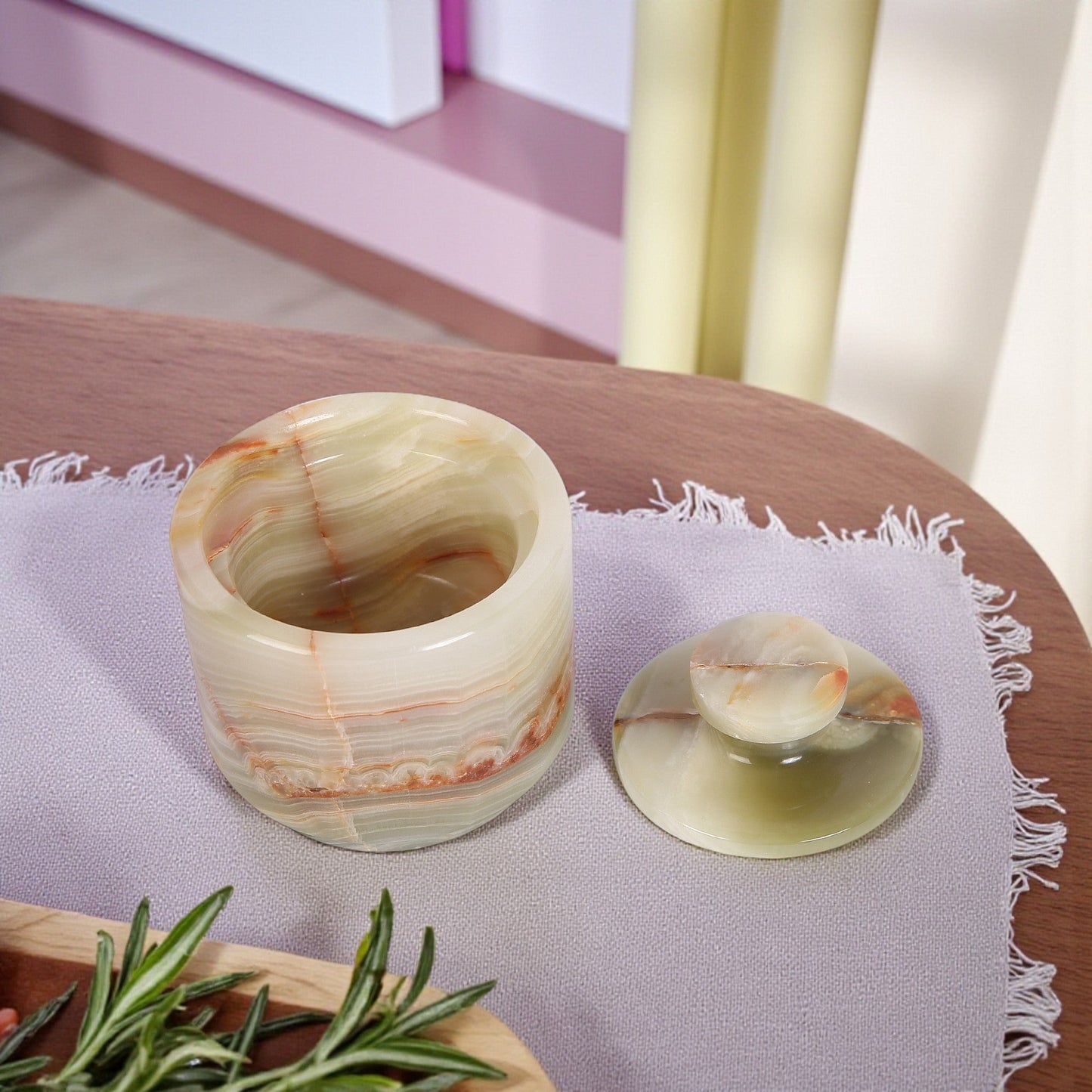 Marble Salt Cellar Set with Lid (Pack of 2) White and Onyx Green