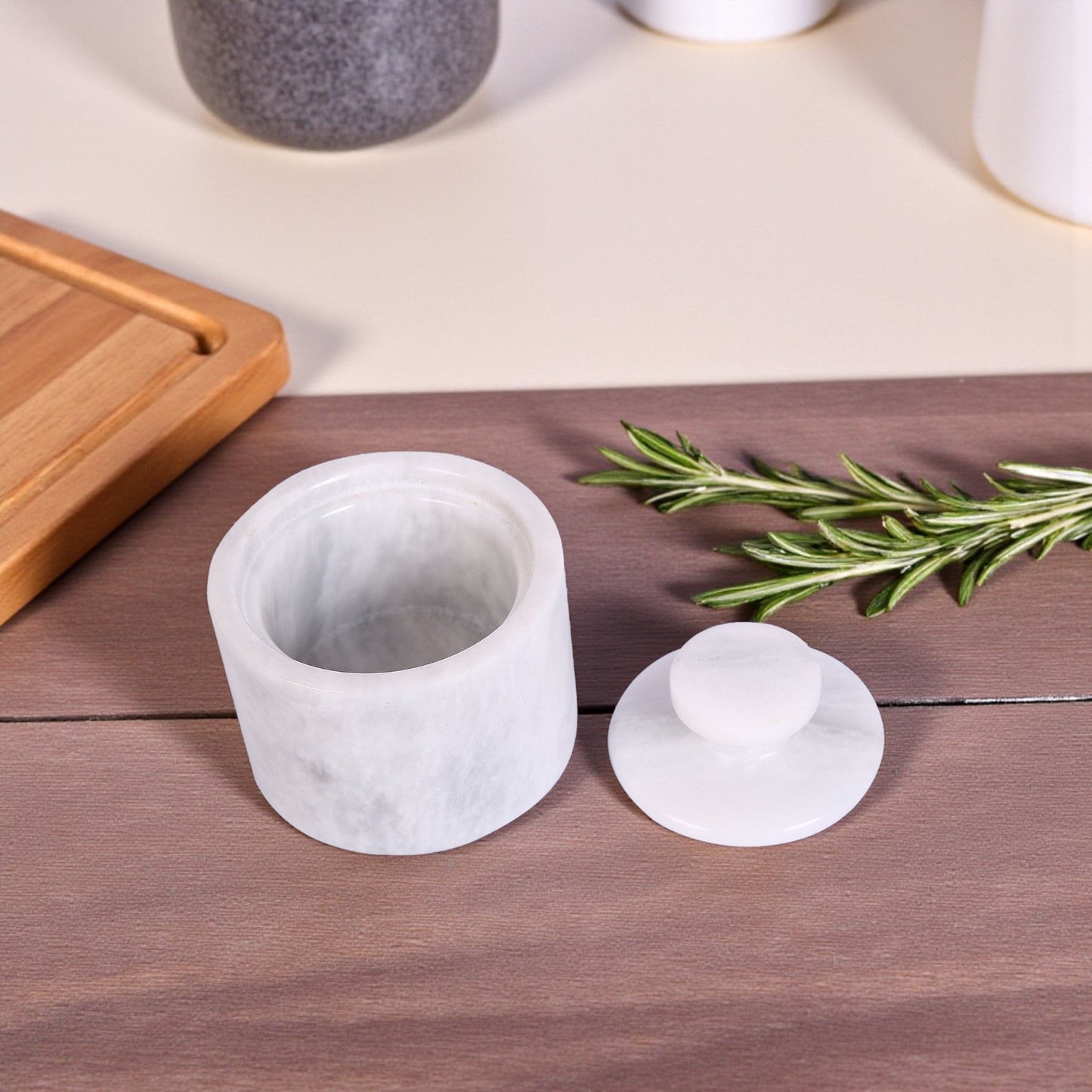 Marble Salt Cellar Set with Lid (Pack of 2) White and Onyx Green