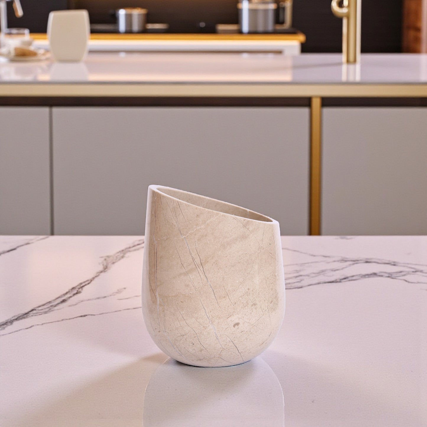 Marble Wine Chiller Slanted Shape - Beige