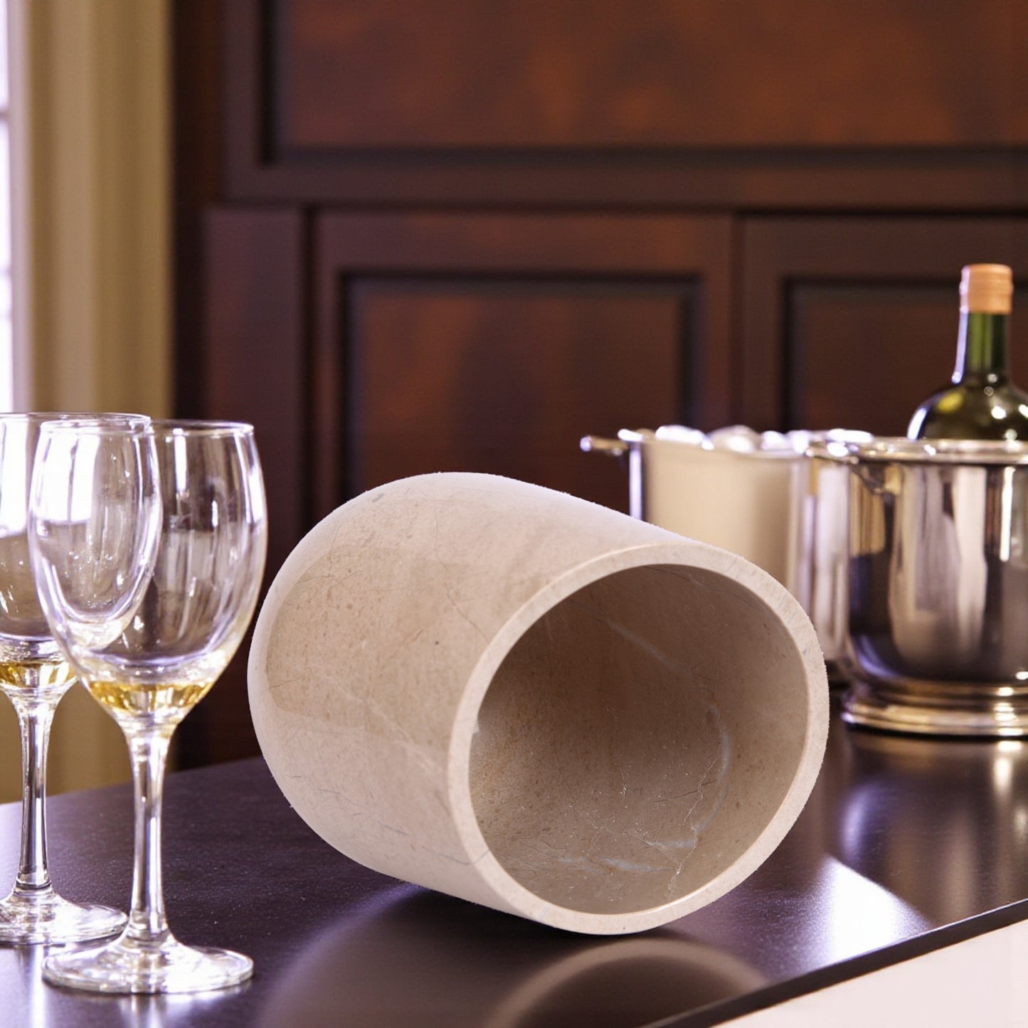 Marble Wine Chiller Slanted Shape - Beige