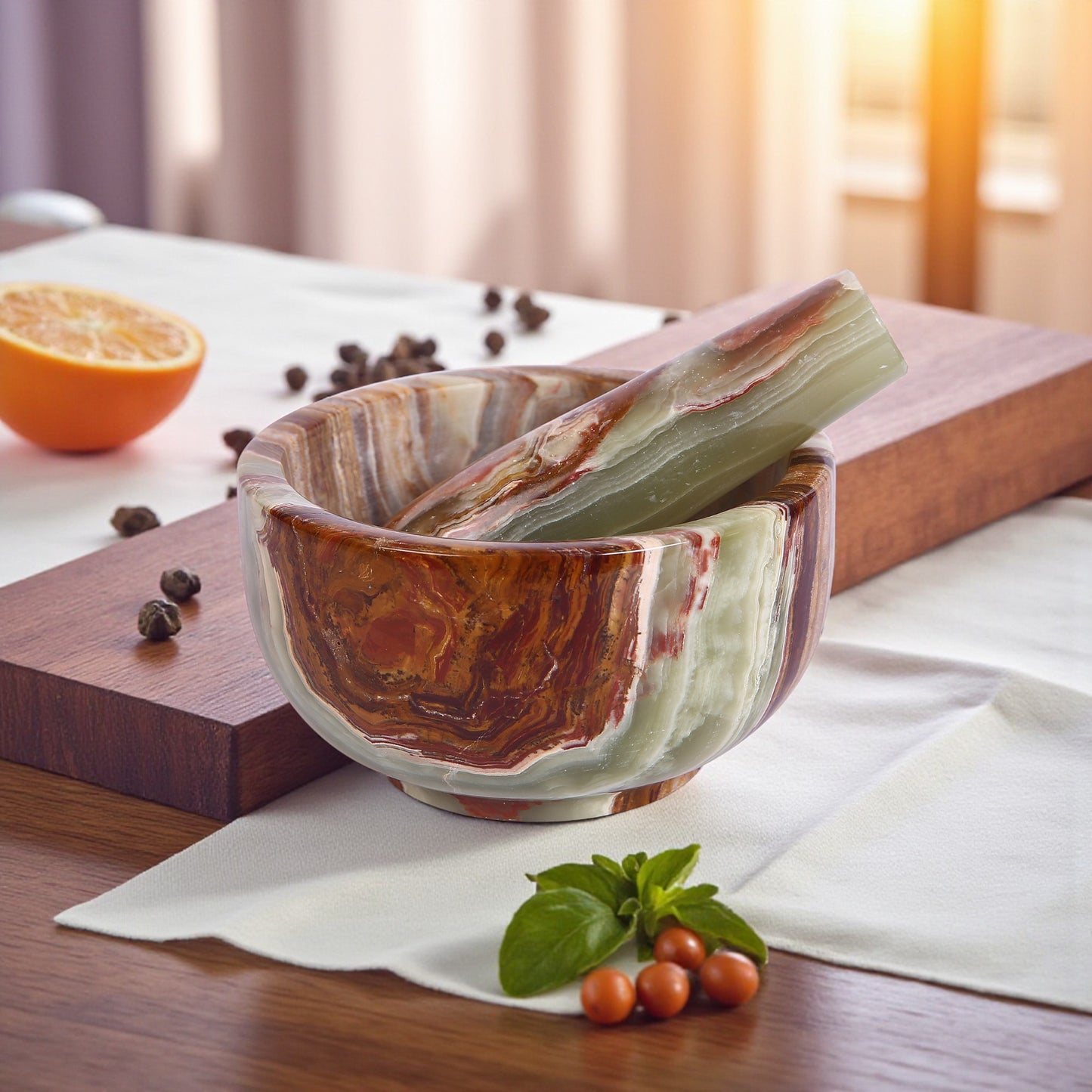 Marble Mortar and Pestle Set (5 inch) Onyx Green