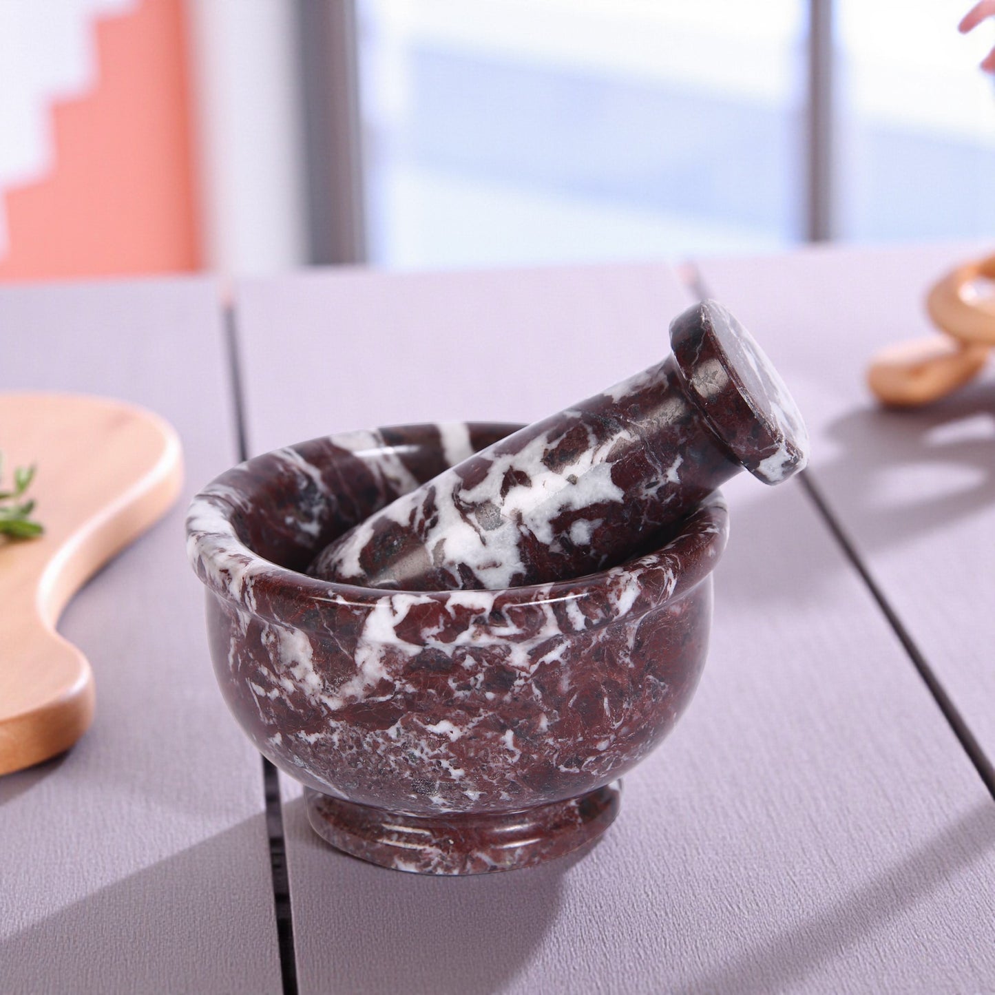 Marble Mortar and Pestle Set (4 inches) Red Ziarat