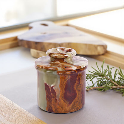 Marble Butter Crock With Lid Perfect Butter Keeper Crock- Onyx Green