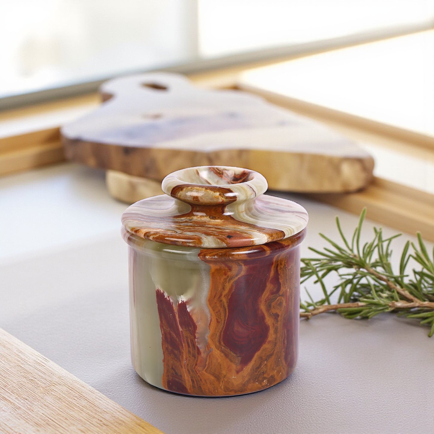 Marble Butter Crock With Lid Perfect Butter Keeper Crock- Onyx Green