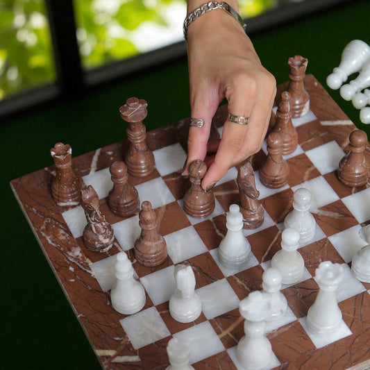 Marble Hives Luxury Handmade Marble Chess Set – Brown and Coral