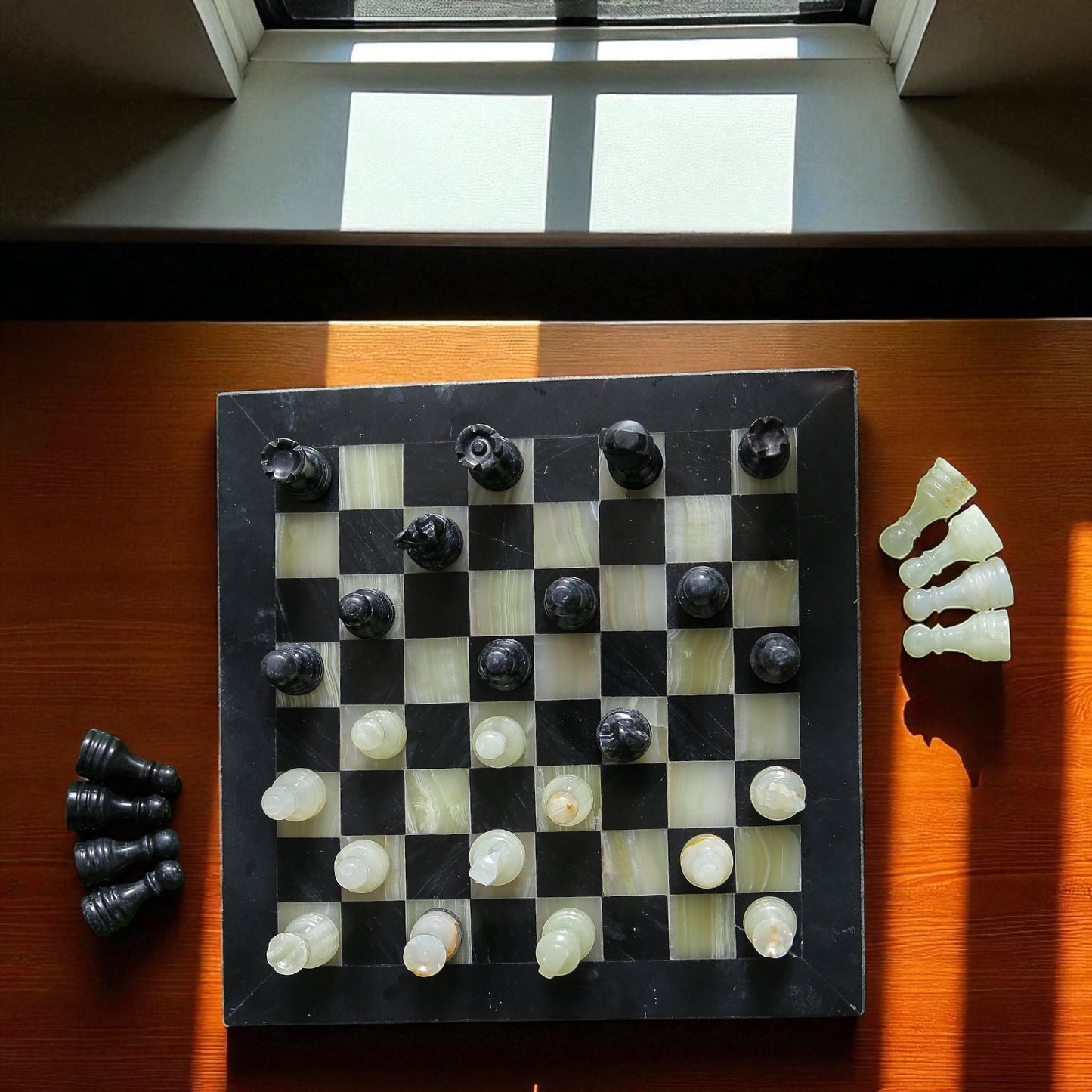 Marble Hives Luxury Handmade Marble Chess Set -Black and Onyx -10 Inch