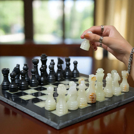 Marble Hives Luxury Handmade Marble Chess Set – Black & Onyx