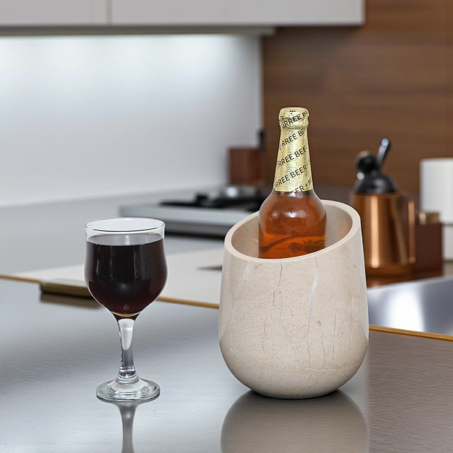 Marble Wine Chiller Slanted Shape - Beige