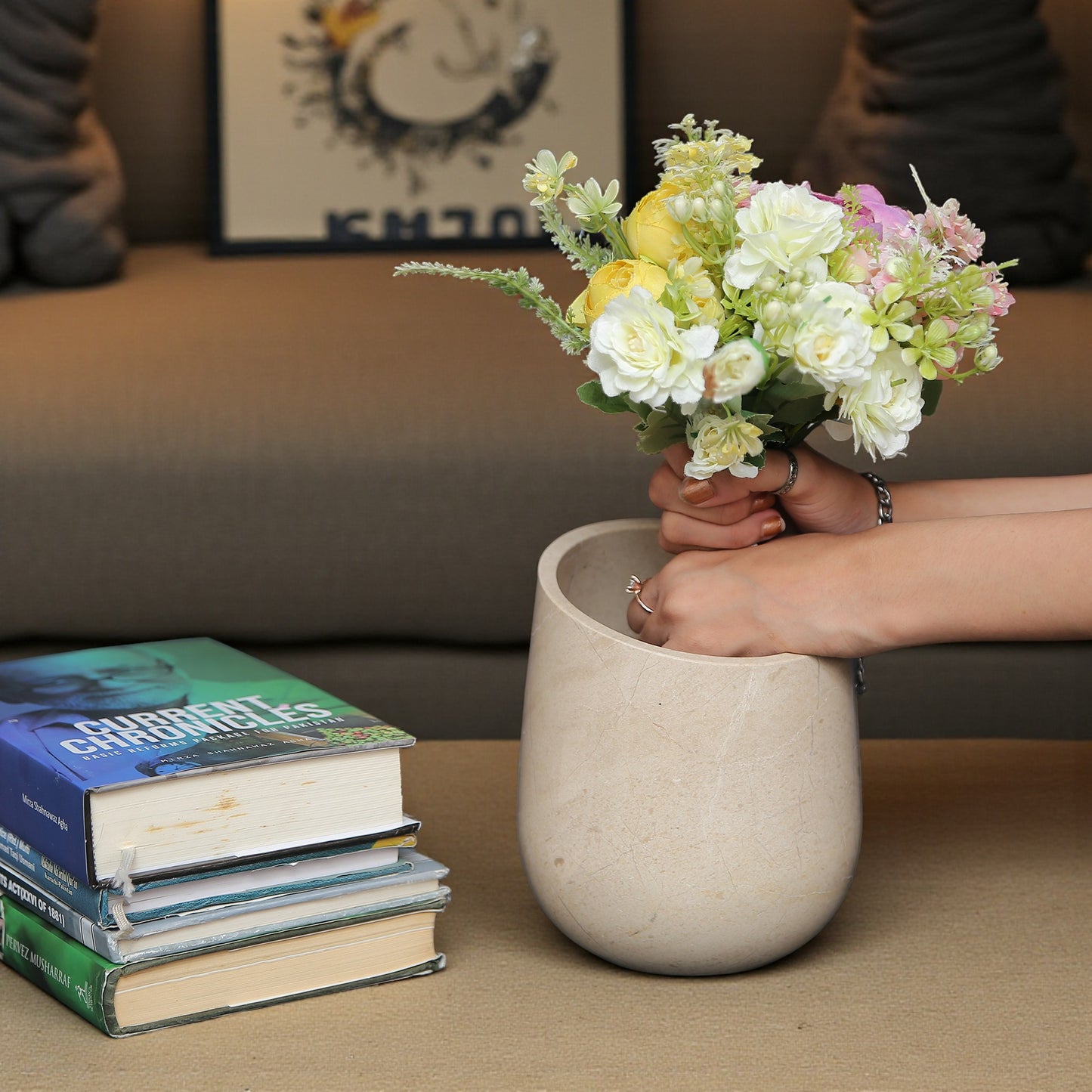 Marble Wine Chiller Slanted Shape - Beige