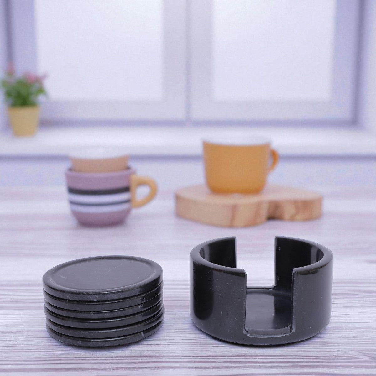 Marble Tea Coaster Pack of 6 - Black