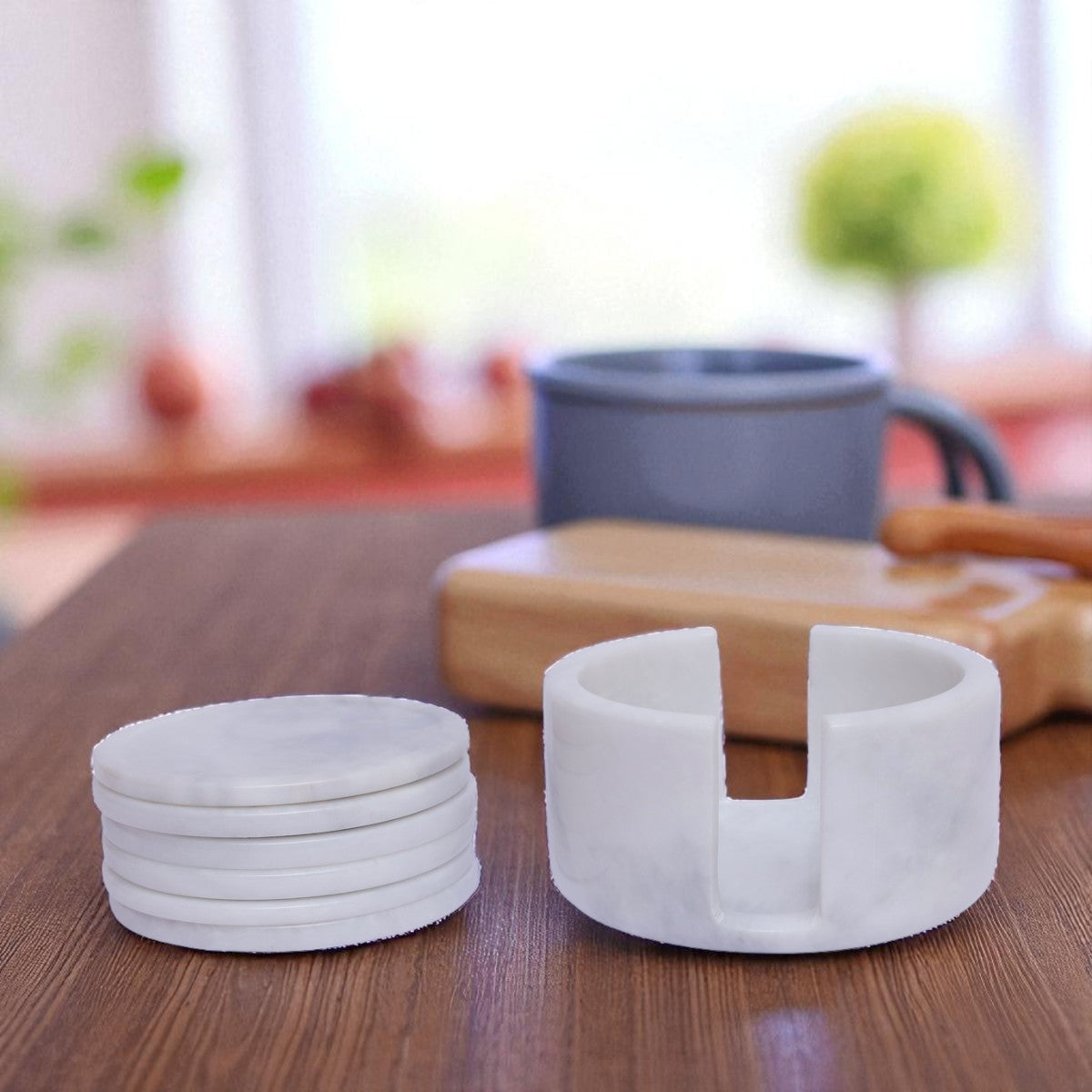 Marble Tea Coaster Pack of 6 - White