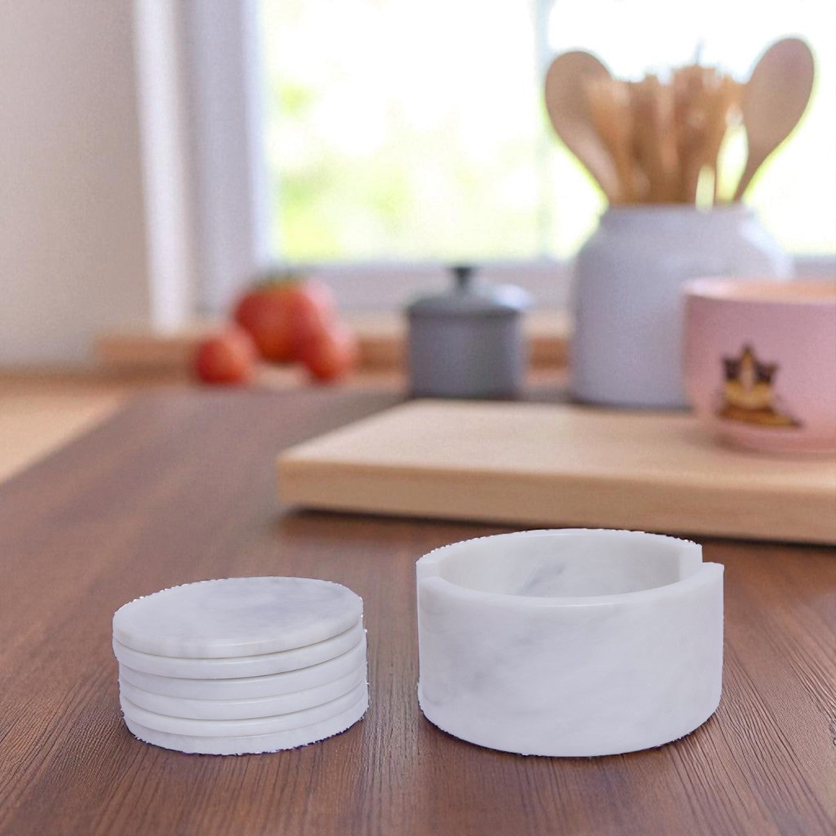 Marble Tea Coaster Pack of 6 - White