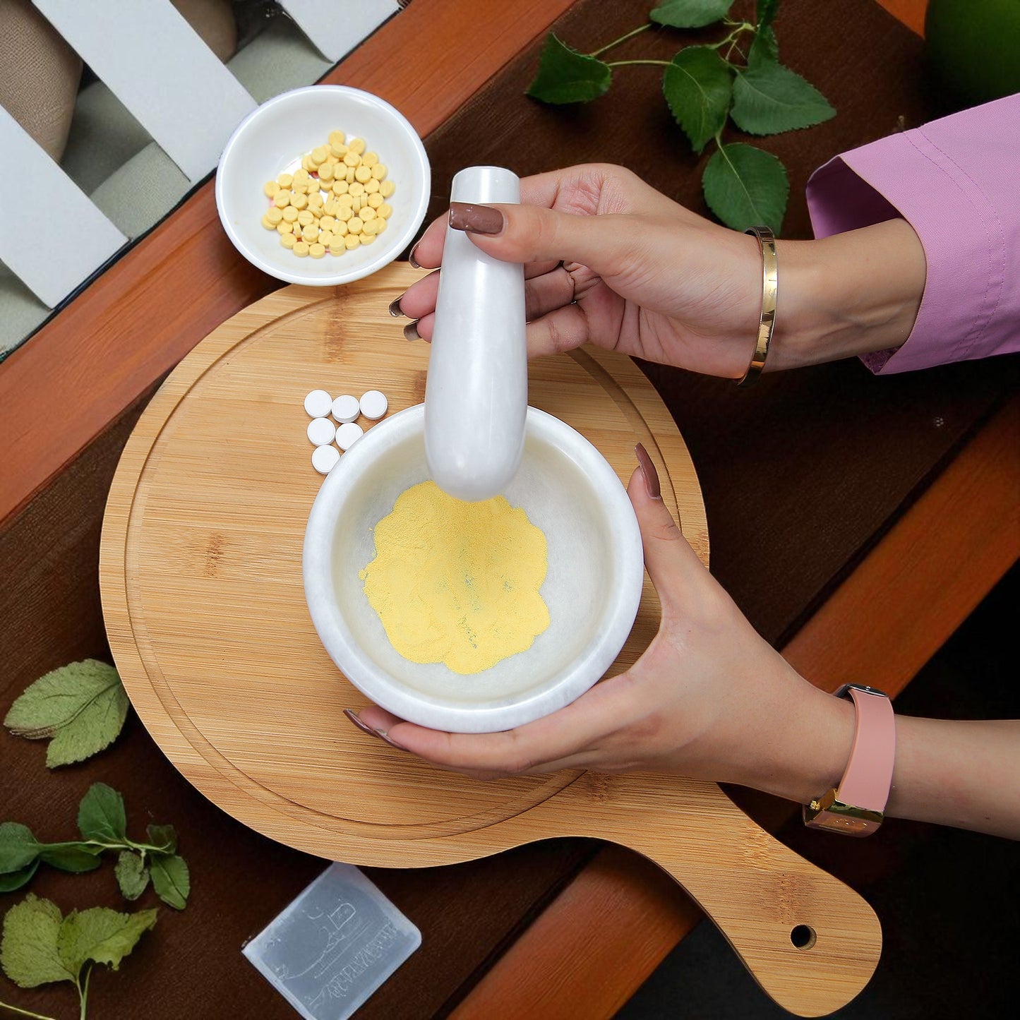 Marble Mortar and Pestle Set (5 inch) White