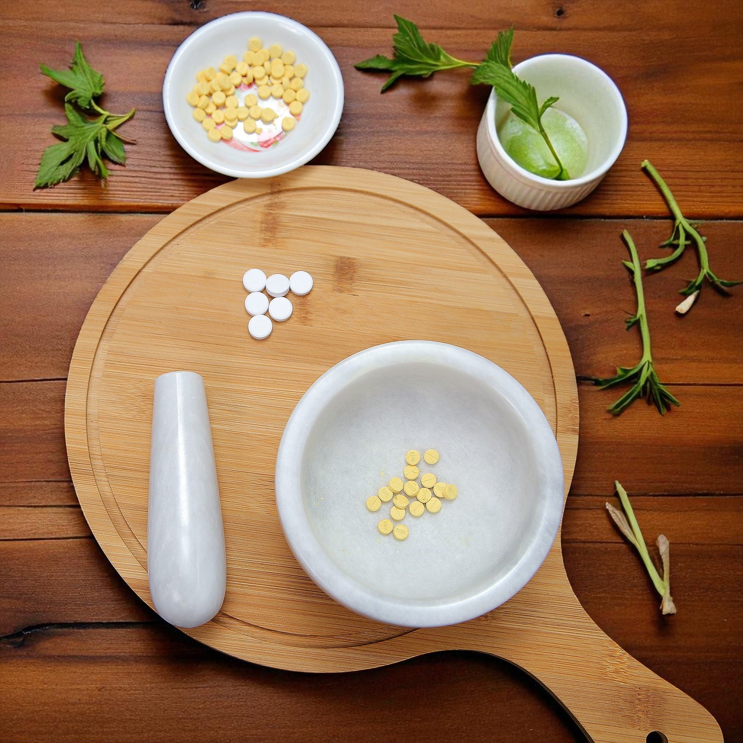 Marble Mortar and Pestle Set (5 inch) White