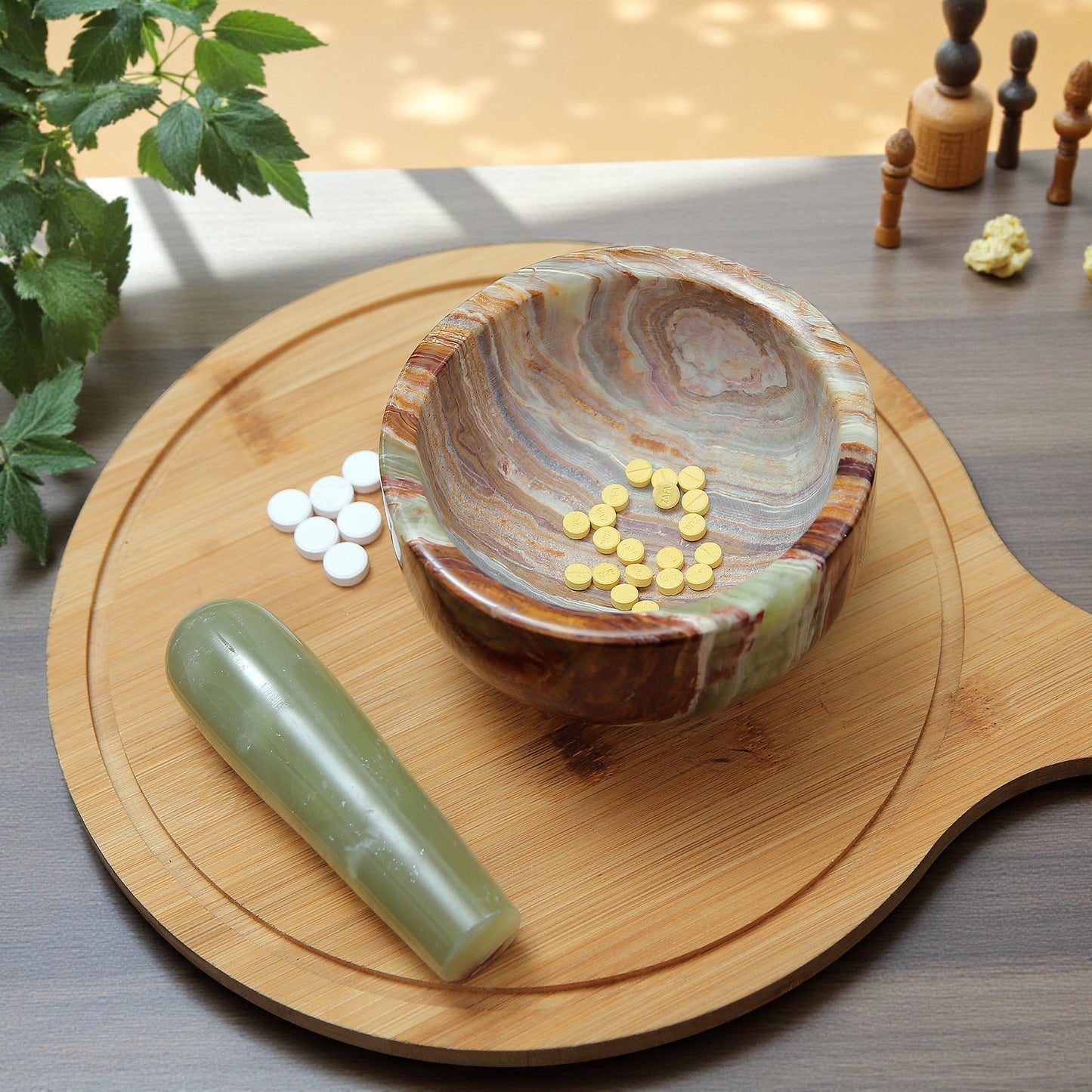 Marble Mortar and Pestle Set (5 inch) Onyx Green