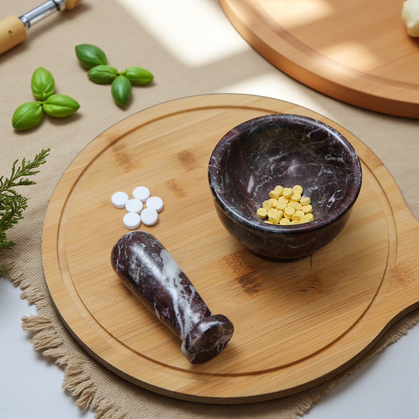 Marble Mortar and Pestle Set (4 inches) Red Ziarat