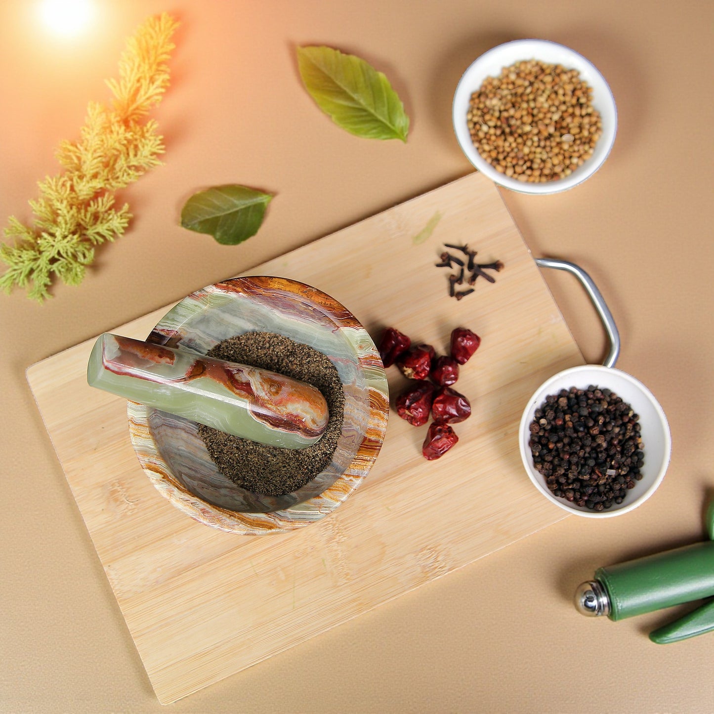 Marble Mortar and Pestle Set (5 inch) Onyx Green