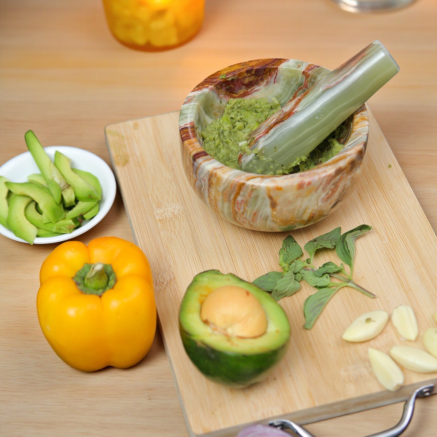 Marble Mortar and Pestle Set (5 inch) Onyx Green