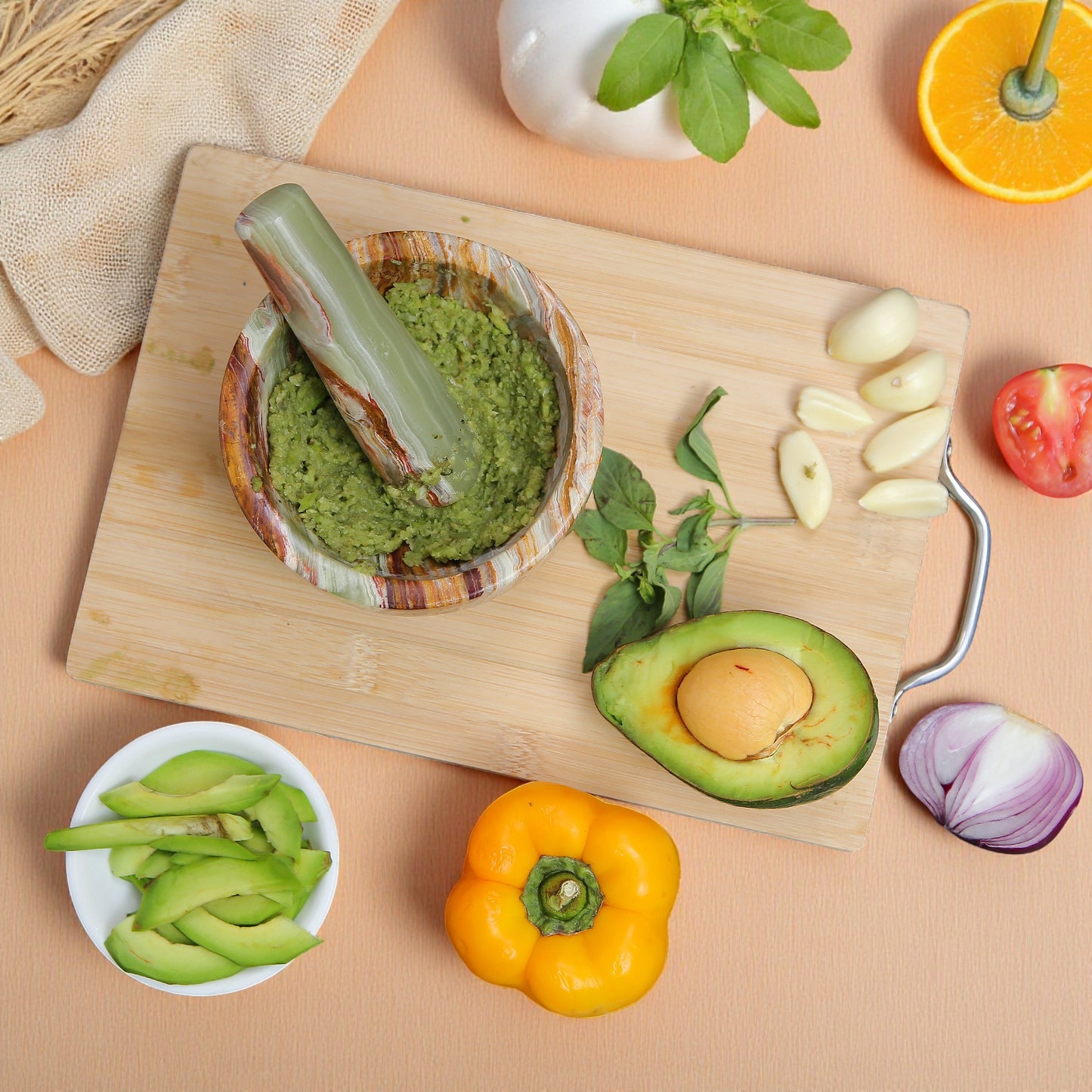 Marble Mortar and Pestle Set (5 inch) Onyx Green