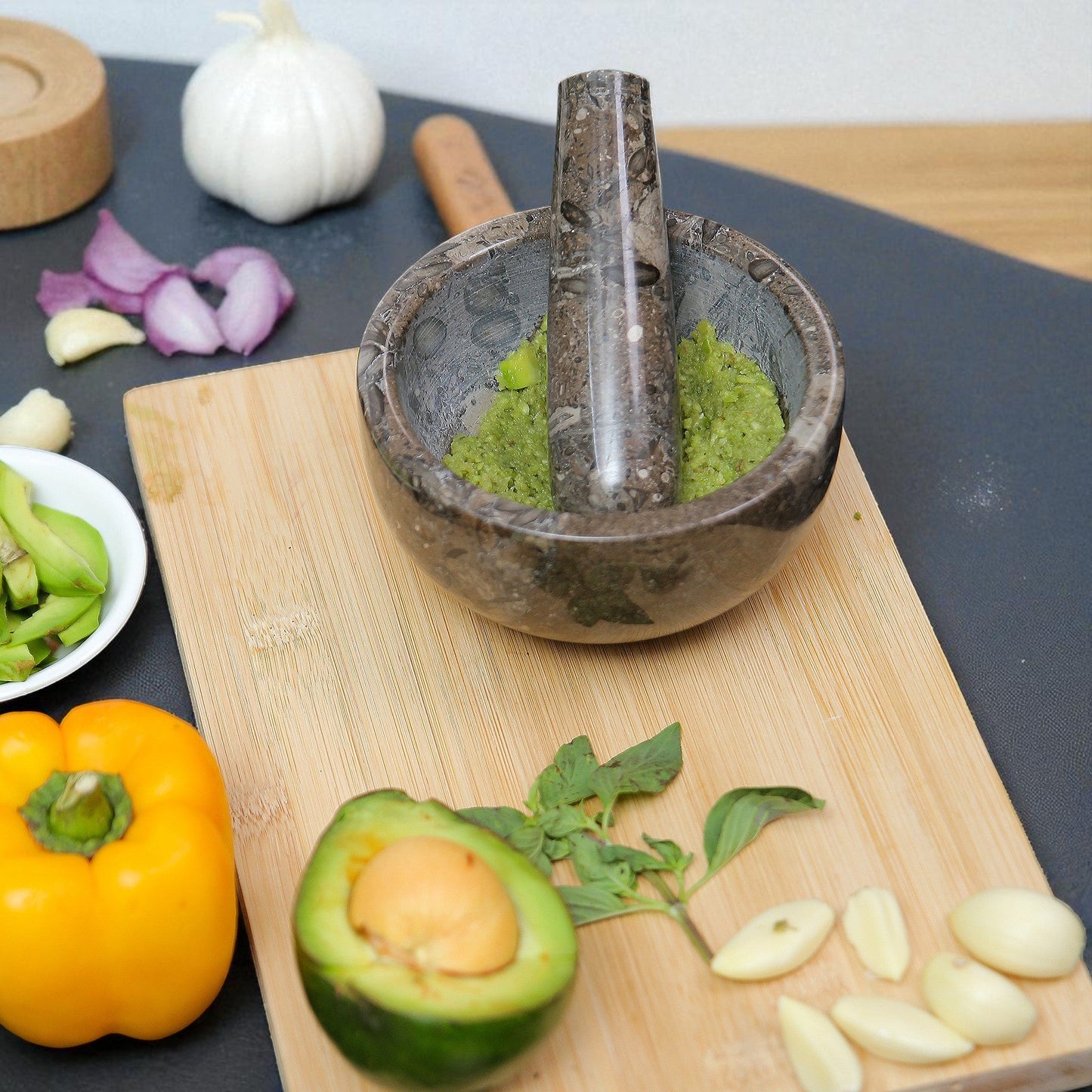 Marble Mortar and Pestle Set (5 inch) Grey