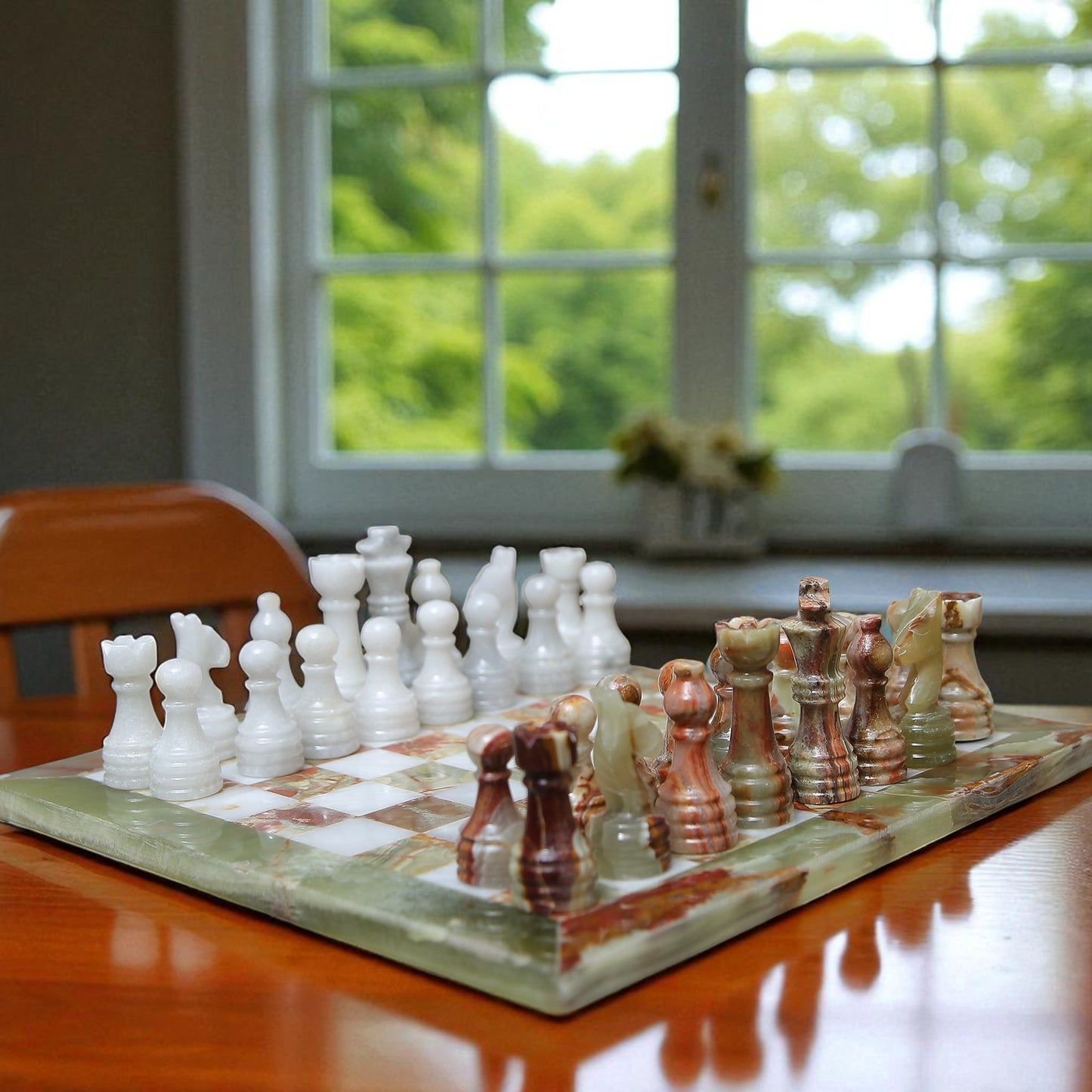 Marble Hives Luxury Handmade Marble Chess Set – Green Onyx & White