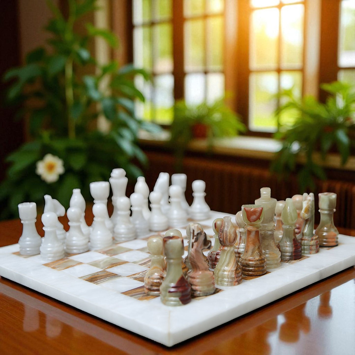 Marble Hives Luxury Handmade Marble Chess Set –  White and Green