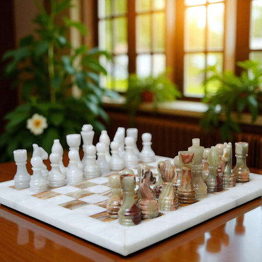 Marble Hives Luxury Handmade Marble Chess Set –  White and Green