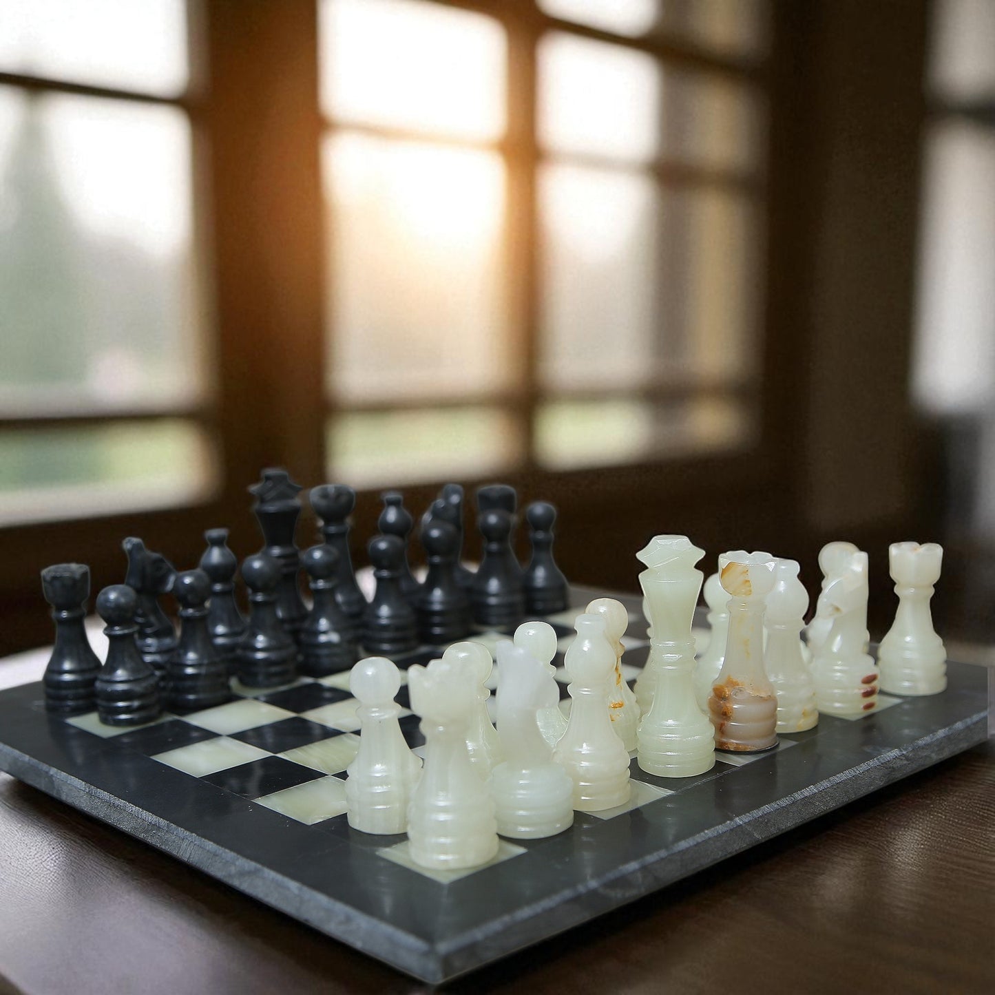 Marble Hives Luxury Handmade Marble Chess Set -Black and Onyx -10 Inch