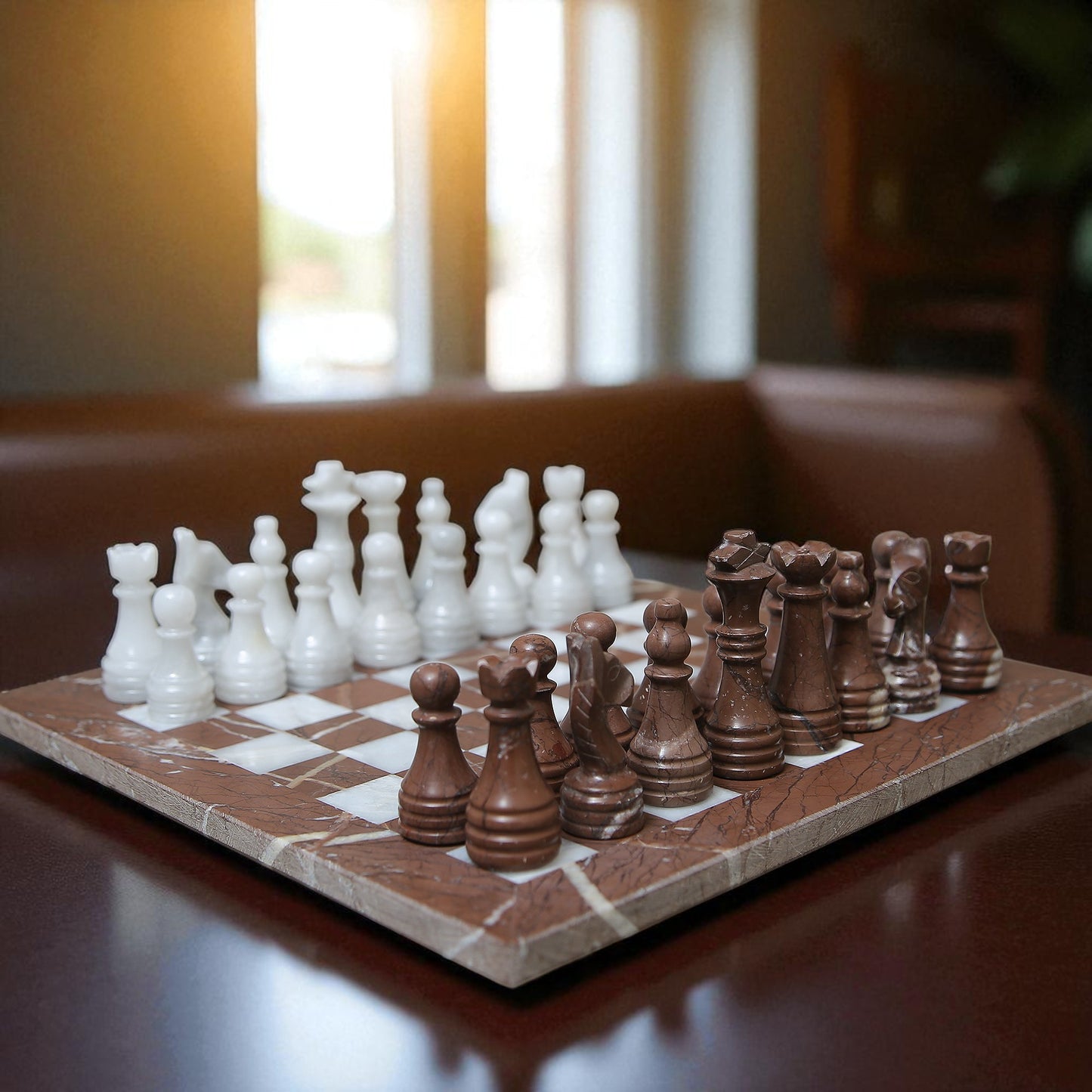 Marble Hives Luxury Handmade Marble Chess Set – Brown and Coral